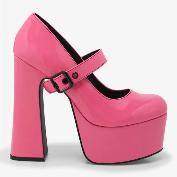 NIB RARE Strange Cvlt Hot Pink Patent Widow Platform Heels - Picture 6 of 8